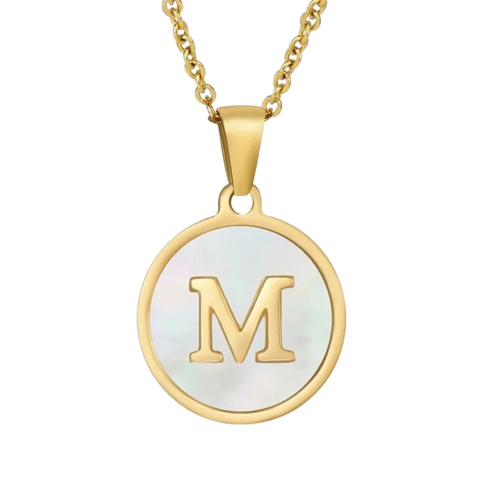 Letter “I” Initial Pendant 18k Gold Plated Real Mother Pearl A, B, C, D, View 5